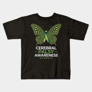 Butterfly Cerebral Palsy Awareness CP Green Ribbon Support Kids T-Shirt